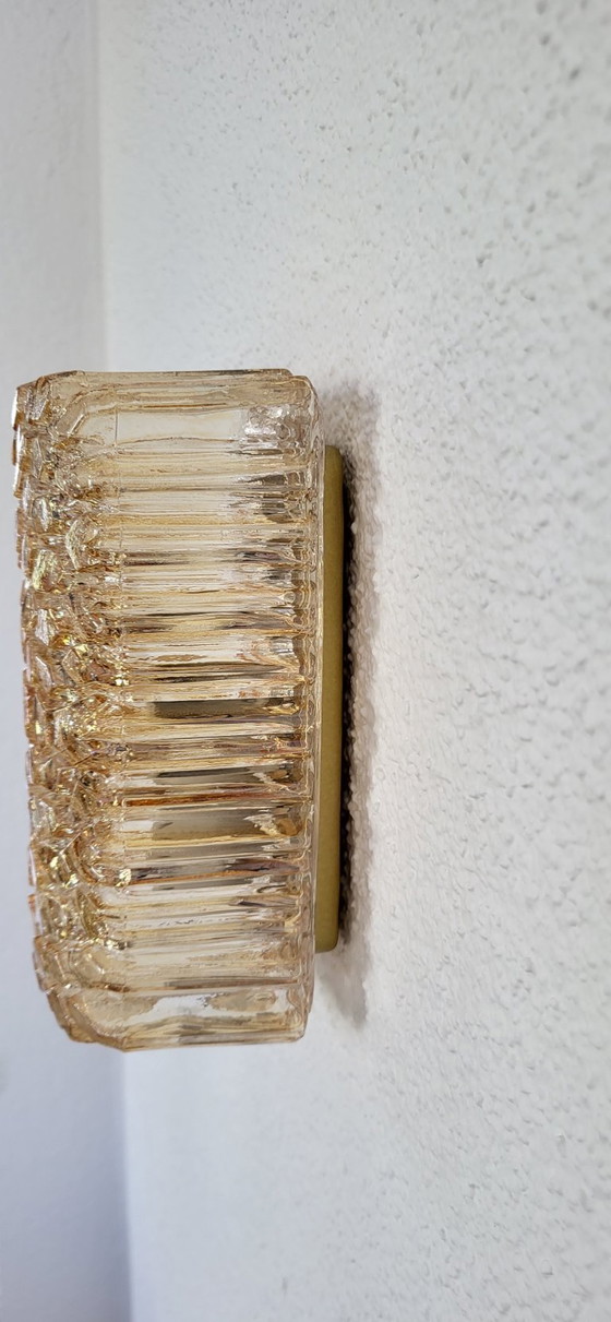 Image 1 of Glashütte Limburg Wandlamp Structuurglas Amber Mid Century Vintage