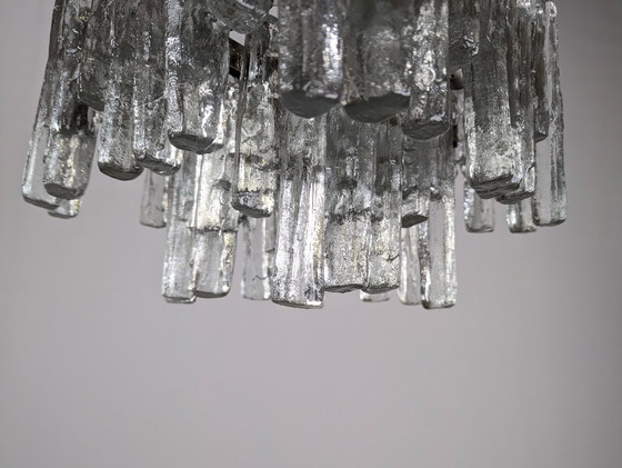 Image 1 of Pendelleuchte aus Eisglas im Mid-Century-Modern-Stil der 1970er Jahre von J.T. Kalmar