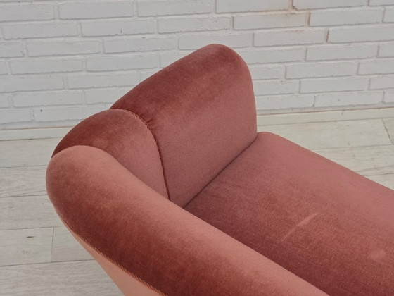 Anni '60, Divano danese 2 posti, velluto d'arredamento rosa originale. – Divani 2 posti, Velvet, Wood (photo 15 of 21)