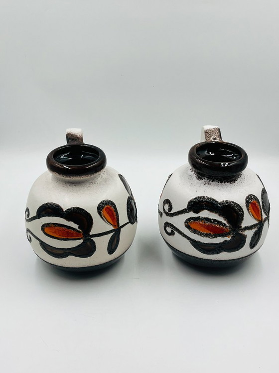 Image 1 of Coppia di vasi Scheurich 484 27 con decorazioni floreali, Germania Ovest