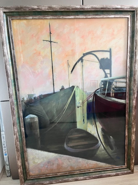 Image 1 of Vue de l'IJ, dessin au pastel de Mieke Dillo.
