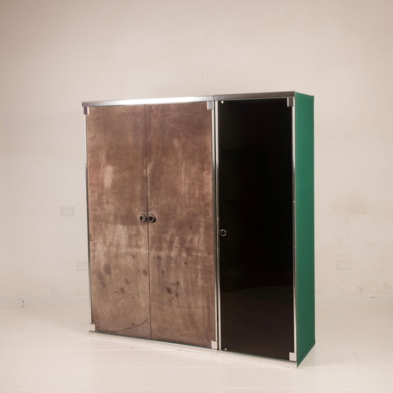Guido Faleschini Astro Armoires en Verre Fumé et Daim pour i4 Mariani 1979 – Glass, Leather (photo 4 of 20)