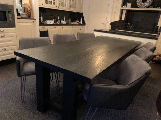 Image 1 of Stylish Black Oak Dining Table XL