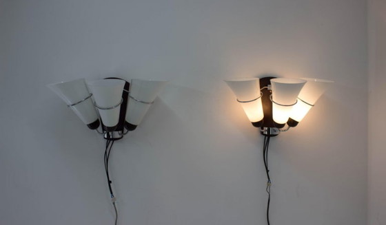 Image 1 of Pair of Minimalist Czechoslovakian Crystal Wall Lamps, 1970s