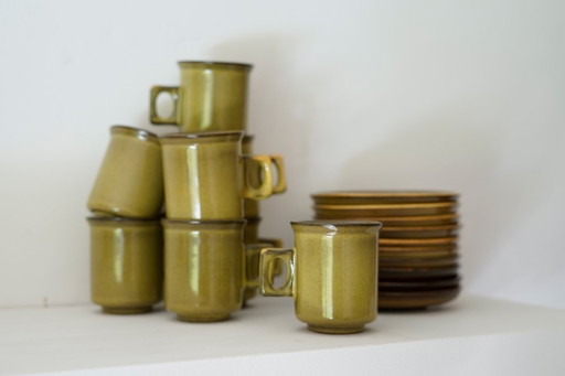 Vajilla de café vintage años 70 | 8 tazas y platillos | Cerámica retro