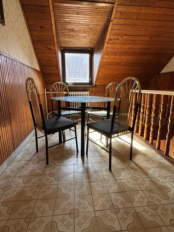 Vintage Brass and Black Wood Dining Set, 1970s, Set of 5, Retro (photo 2 of 7)