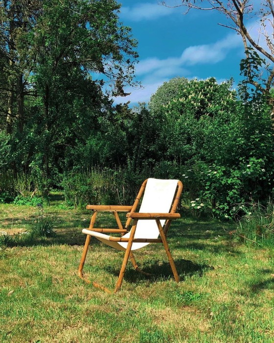 1960s Italian Bamboo Folding Chair, Textile, Brown, Vintage (photo 10 of 10)