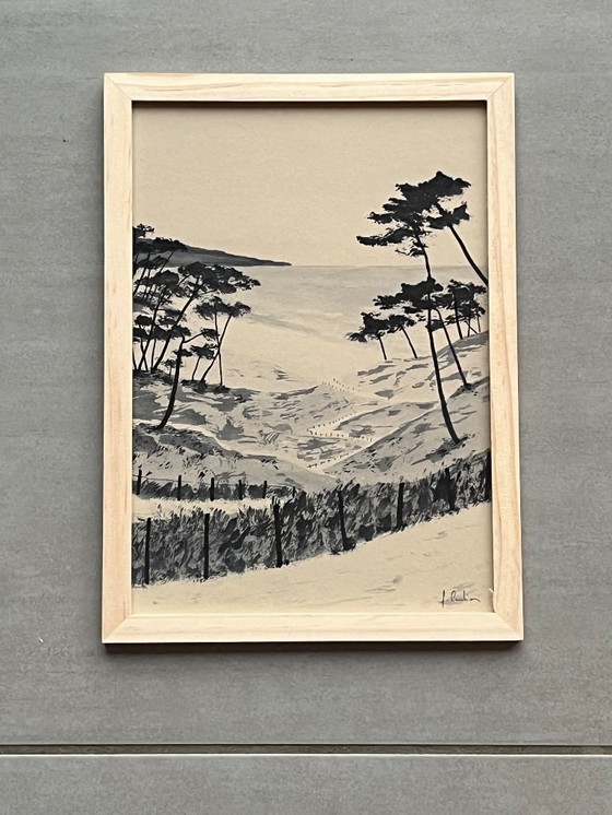 Image 1 of Ink on natural paper, framed. 30x21cm