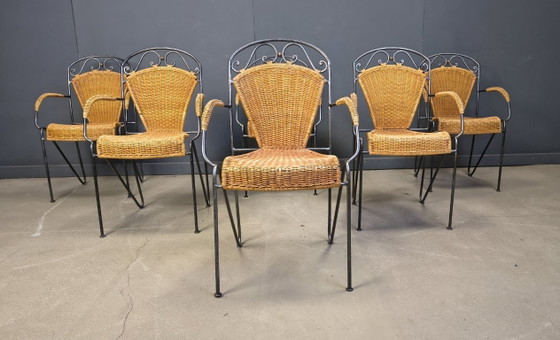 Image 1 of Chaises en osier attribuées à Frederick Weinberg, années 1960, ensemble de 6