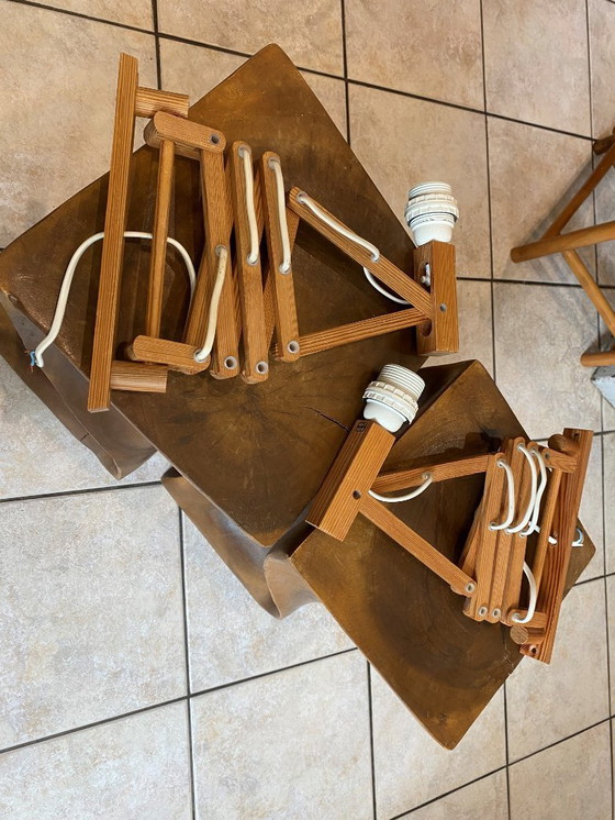 Image 1 of Coppia di appliques a fisarmonica in legno di pino di Translandia Danimarca Scandinavo vintage 1960