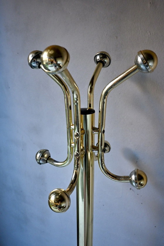 Vintage Hollywood Regency Coat rack Brass and Marble '70, Metal, Stone, Gold (photo 9 of 10)