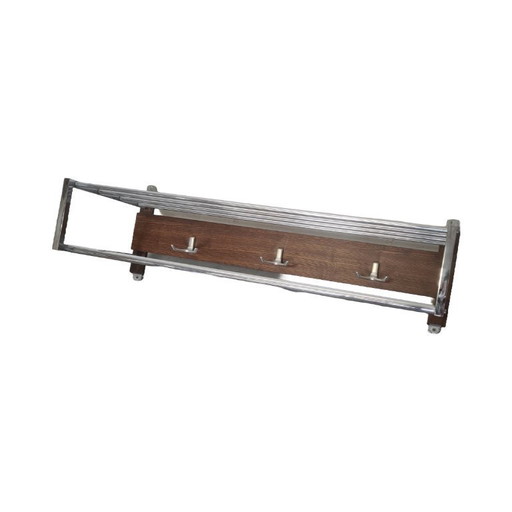 Wandgarderobe aus Chrom und Holz, 1970er Jahre
