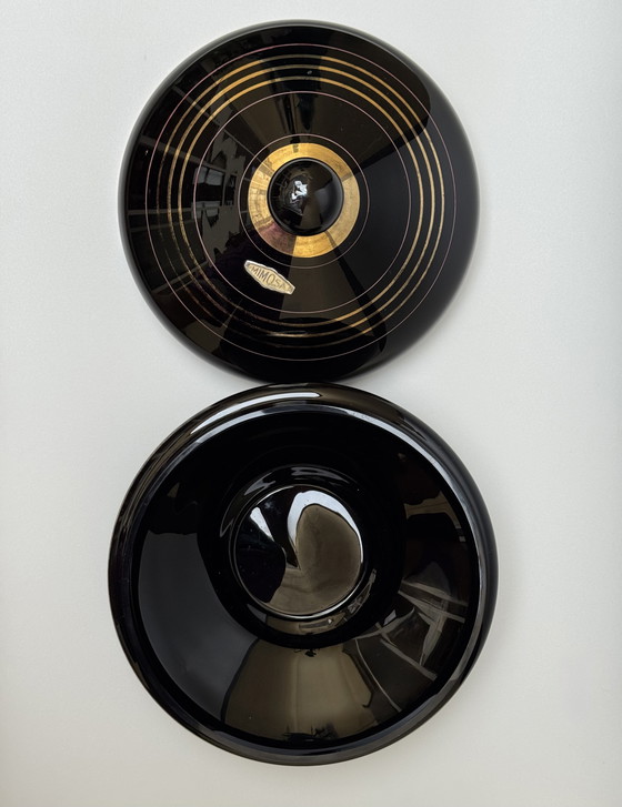 Image 1 of Grande bomboniera in vetro nero, serie "Mimosa" - Boom, Belgio Art Déco - Vetro ialitico -