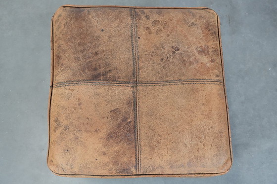 Image 1 of Sturdy square vintage sheepskin pouf/ottoman