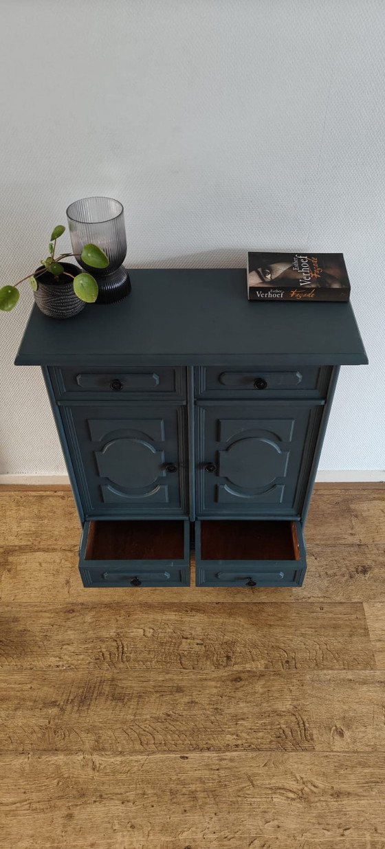 Image 1 of Unieke Petrol blauwgrijs Vintage Kast – Handgeschilderd