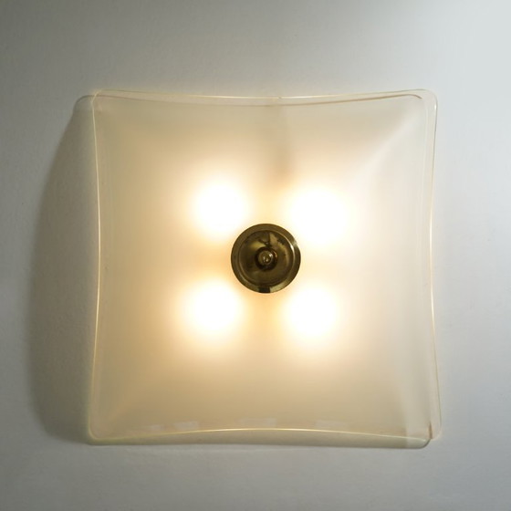 Image 1 of Lampada da soffitto in vetro satinato e ottone, anni '70