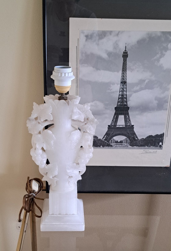 Image 1 of Vintage white alabaster lamp base, working, 40 cm high