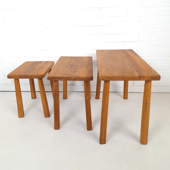 Vintage Brutalist Jaren 60/70 Eikenhout Nesting Tables – Bijzettafels, Wood (photo 5 of 9)
