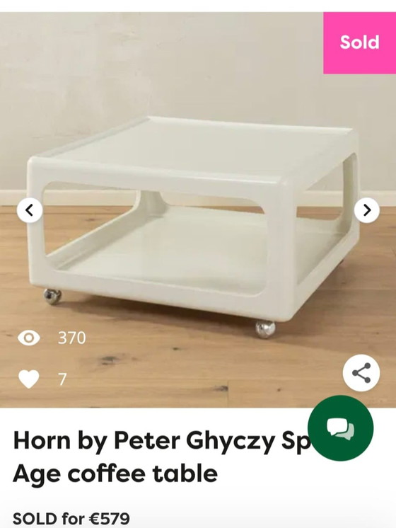 Image 1 of Peter Ghyczy Space Age coffee table on casters. Horn collection