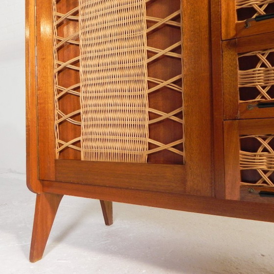 Image 1 of Mobiletto vintage, scrittoio in rattan e legno, anni '60