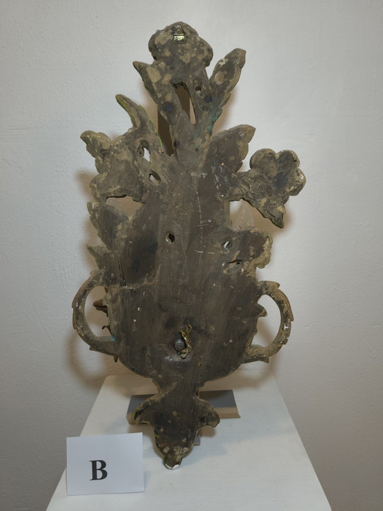 Handbemalte Wandleuchten aus Holz, Paar. – Metal, Wood (photo 12 of 12)
