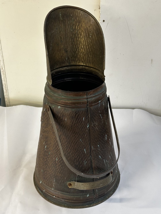 Image 1 of Antique carved copper charcoal and umbrella stand H 45 cm