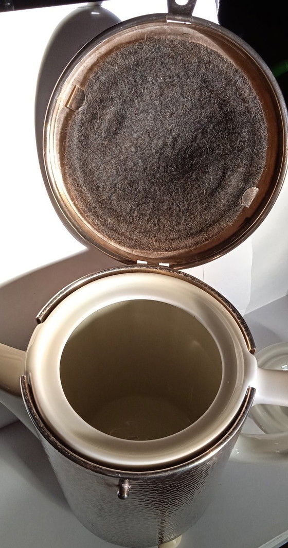Image 1 of 1.0 l coffee pot WMF thermal jug porcelain Bauscher Weiden hammered metal look silver plated