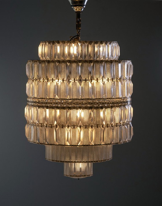 Image 1 of Lámpara de araña de cristal escalonada, década de 1960, Checoslovaquia