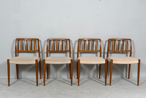 JL Møllers, ensemble de 4 chaises de salle à manger, modèle '83', teck, laine, années 1960, Danemark (4)