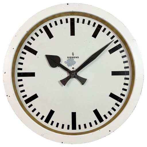 Large White Industrial Factory Wall Clock from Siemens, 1950s