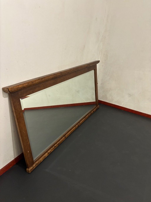 Grote houten schouwspiegel met klassieke (kroon)lijst, massief hout