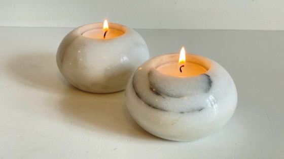 Image 1 of 2 MARBLE Ball Tealight Holders from the 70s
