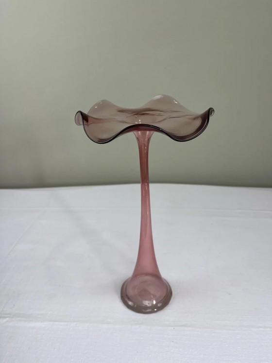 Soliflore rosa fumé con corolla ondulata, Vasi, Cristallo, Vetro, Vintage (foto 8 di 8)