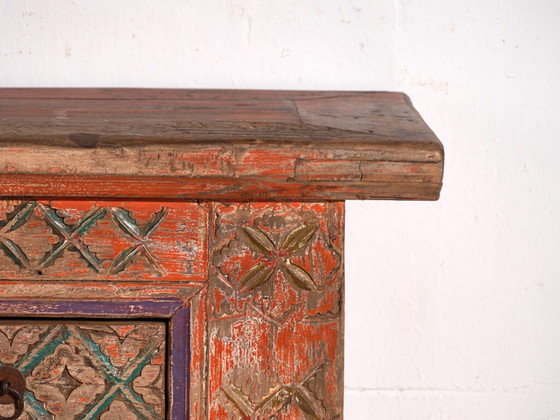 Antiker geschnitzter polychromer Unterschrank aus Tanne – Xinjiang, ca. 1900 – Sideboard (photo 39 of 39)