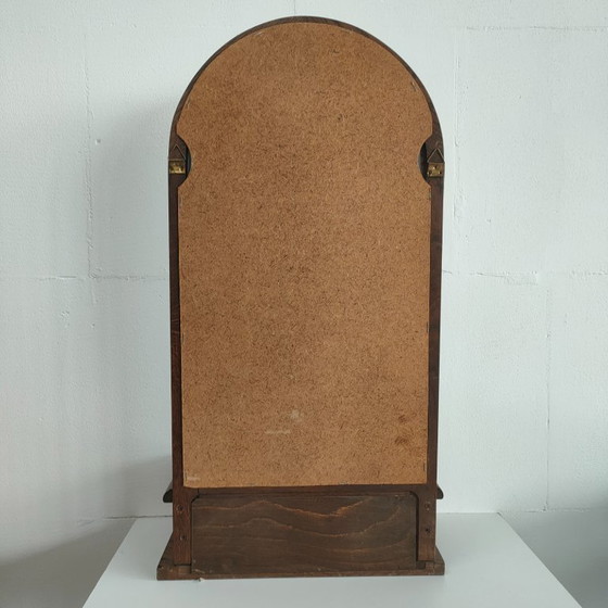Image 1 of Vintage oak wooden wall mirror with drawer