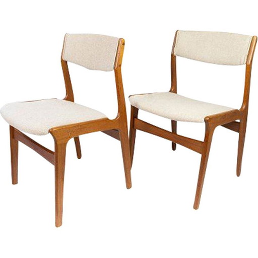 Pair of vintage teak chairs upholstered in light-coloured fabric by Erik Buch 1960s