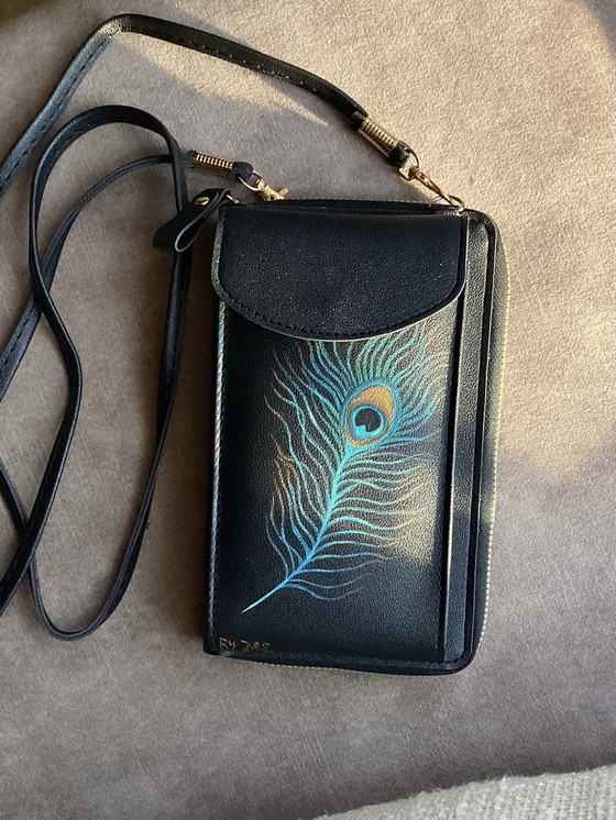 Image 1 of Unieke Handbeschilderde Tas/Portemonnee Pauwenveer ByJ&S🦚