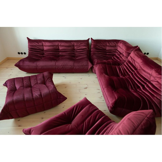 Image 1 of Togo vintage living room set in burgundy velvet by Michel Ducaroy for Ligne Roset, France 1970