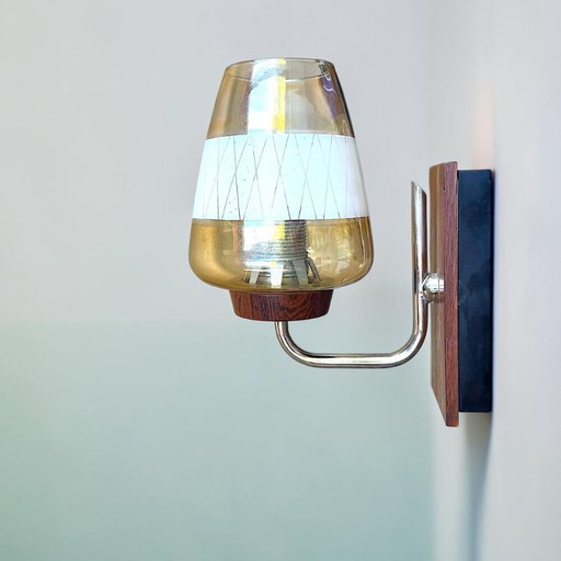 Danish Modern Teak and Etched Glass Wall Sconce, 1960s