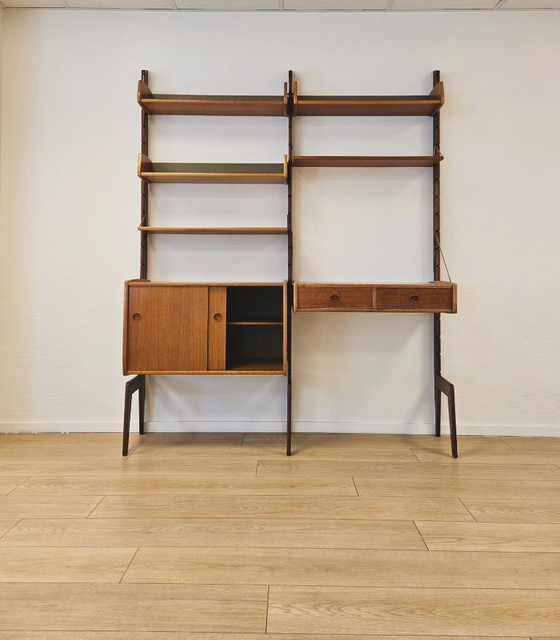 Image 1 of Ergo De Luxe Texmon Modular Set – Two Modules with Desk (Teak Wood)