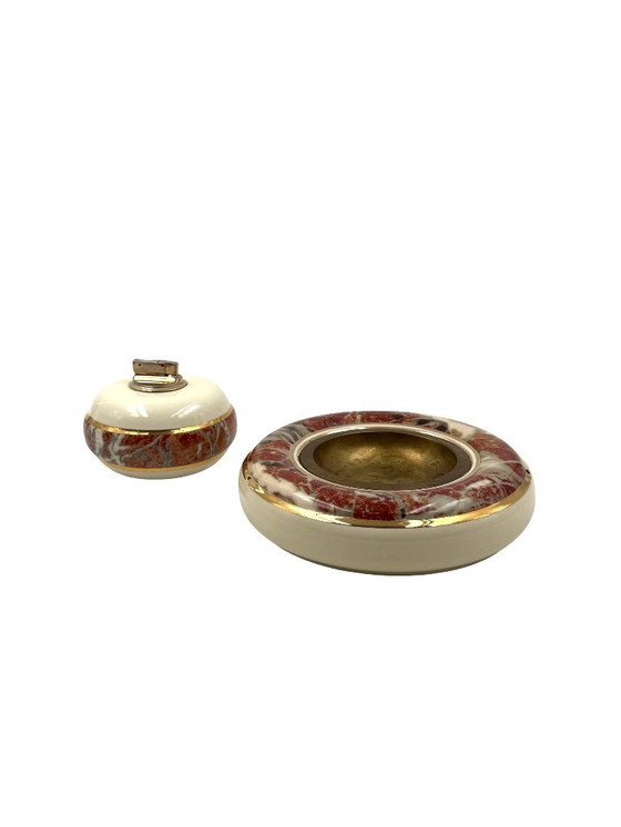 Image 1 of Tommaso Barbi, Table top smoking set, ceramic ashtray and table lighter, B Ceramiche Italy 1970