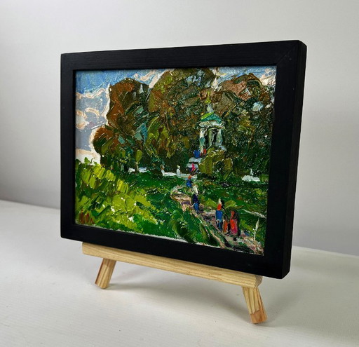 Original Oil Painting Summer Nature Landscape Silence in the green heart of the garden
