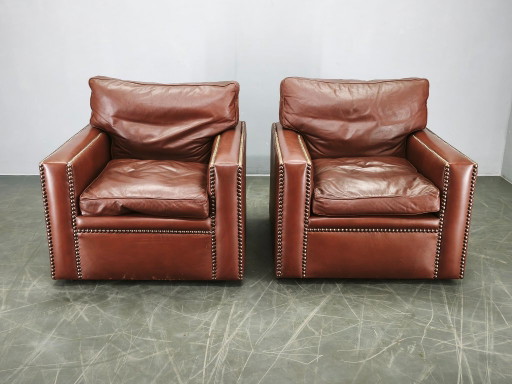 Paire de Fauteuils Club en Cuir de Buffle Timothy Oulton, Angleterre, années 1990