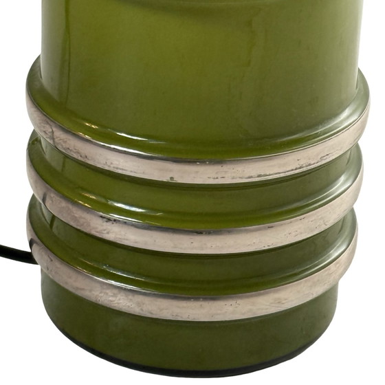 Image 1 of Vintage Scandinavian - Mouth blown glass lamp with chrome detailing - Forrest green and white inside - Two in stock! - Rare and 