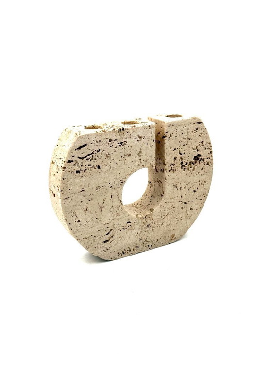 Image 1 of Enzo Mari, brutalistische travertijnen kandelaar, Fratelli Mannelli Italië 1970