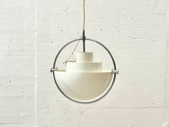Image 1 of Suspension Multi Lite avec anneau chromé, conçue par Louis Weisdorf pour Lyfa, Danemark, années 1960