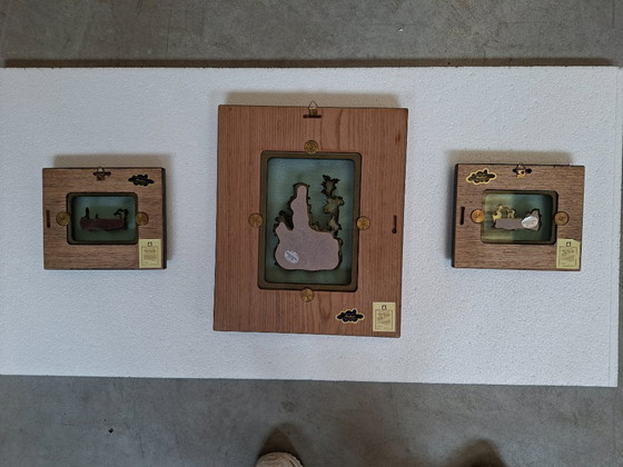 Image 1 of Alessandro Zenobi Art Triptych – High Reliefs in 999 Silver and 24kt Gold in Briar and Crystal