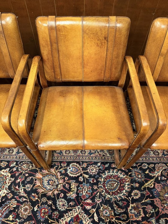 Sedia in Pelle Stile Ralph Lauren con Fibbia - Jacques Adnet – Sedie da pranzo, Leather (photo 10 of 14)