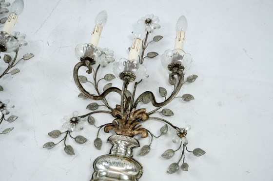Image 1 of Coppia applique francese Maison Bagues in cristallo e bronzo, anni '60