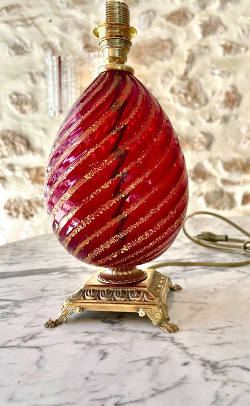 Tischlampe Muranoglas Farbe Rubin Rigadin ,Italien 1950